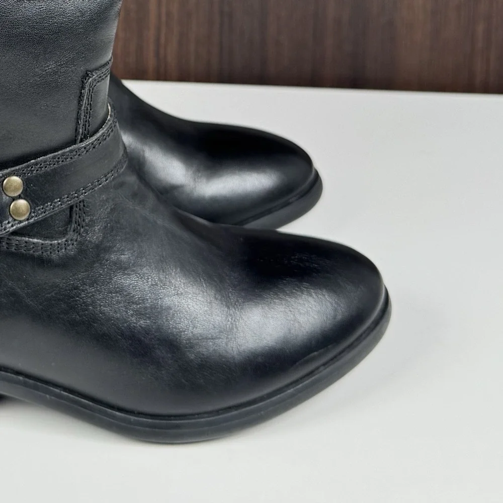 Frye Boots Girls Black Brown Leather Melissa 2 Tone Harness Zip Riding Youth 3.5